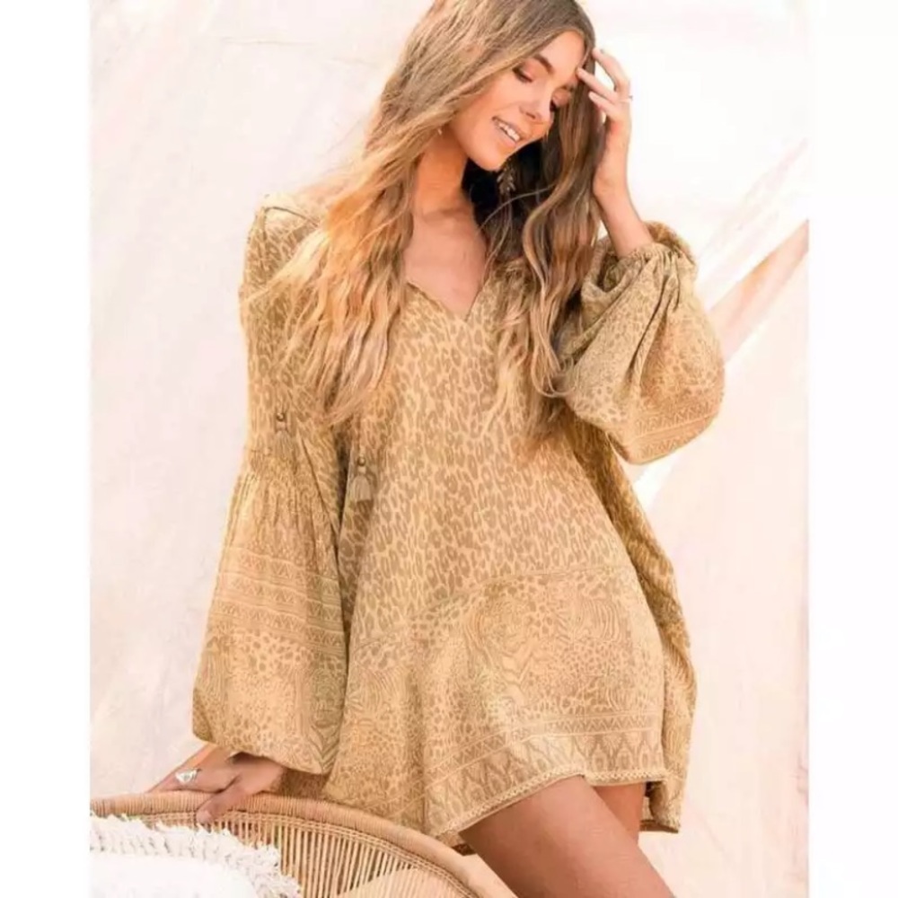 Leopard Animal Print Tunic Long Sleeve Mini Dress - Picture 1 of 10